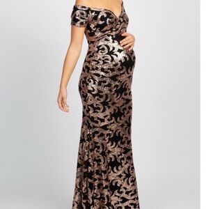 Pinkblush Black and Gold Maxi Dress Maternity